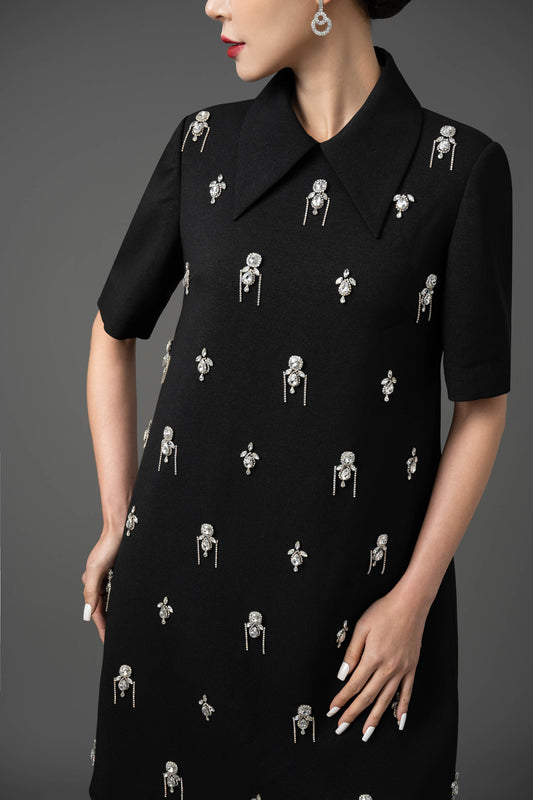 Gabardine Embroidered Shift Dress
