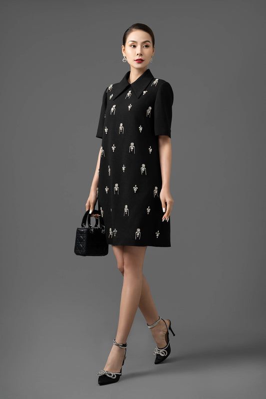 Gabardine Embroidered Shift Dress