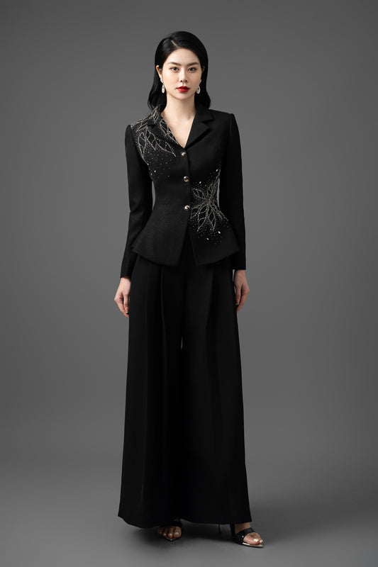 Black Pantsuit with Embellished Blazer