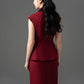 Gabardine and Velvet Sleeveless Blazer and Pencil Skirt Set