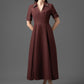 Gabardine A-Line Midi Dress with Embroidered Collar