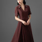 Gabardine A-Line Midi Dress with Embroidered Collar