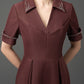 Gabardine A-Line Midi Dress with Embroidered Collar