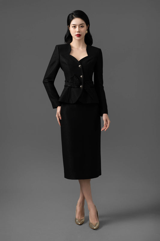 Gabardine Peplum Blazer and Pencil Skirt Set