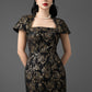 Brocade Midi Dress with Cap Sleeves