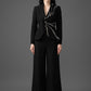 Gabardine Embroidered Blazer and Wide-Leg Pants Set