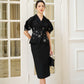 Le SoLeil Gabardine Coat and Dress Set with Embroidered Detailing