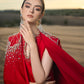 Red Embellished Kaftan Gown with Pearl Detailing