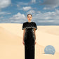 Black Gown with Embroidered Cape and Floral Details