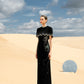Black Gown with Embroidered Cape and Floral Details