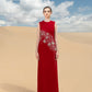 Red Maxi Dress with Floral Embroidery for Formal Events