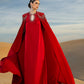 Red Embellished Kaftan Gown with Pearl Detailing
