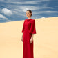 Minimalist Red A-Line Dress with Beaded Neckline