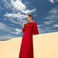 Minimalist Red A-Line Dress with Beaded Neckline