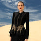 Black Embellished Peplum Jacket and Sequin Skirt Evening Gown