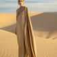 Gold Draped Kaftan Gown with Crystal Floral Embellishment