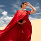 Red Draped Gown with Ornate Gold Embellishments