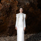 White Long-Sleeve Gown with Intricate Gold Embroidery