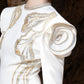 White Long-Sleeve Gown with Intricate Gold Embroidery