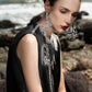 Black Sleeveless Gown with Silver Embroidery – Dramatic High-Fashion Cape Dress