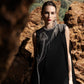 Black Sleeveless Gown with Silver Embroidery – Dramatic High-Fashion Cape Dress