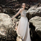 Beaded Long-Sleeve Ivory White Gown with Sheer Illusion Bodice