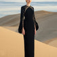 Black Long-Sleeve Gown with Gold Beaded Detailing and Balloon Sleeves