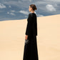 Black Long-Sleeve Gown with Pearl Embellished Shoulders and Floral Embroidery