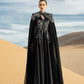 Black Embroidered Cape Gown with Floral Detailing