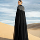 Black Embroidered Cape Gown with Floral Detailing