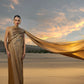 Gold Draped Kaftan Gown with Crystal Floral Embellishment