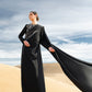 Black Embellished Gown with Silver Beaded Flower and Draped Cape