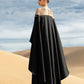Black Draped Gown with Sheer Embroidered Bodice and Cape Sleeves