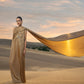 Gold Draped Kaftan Gown with Crystal Floral Embellishment
