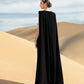 Black Cape Gown with Gold Floral Embroidery and Jewel Accents