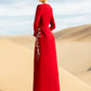 Red Embellished Evening Gown with Gold Appliqué Detailing