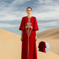 Red Kaftan Gown with Gold Embroidery