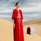 Red Kaftan Gown with Gold Embroidery