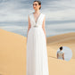 White Gown with Beaded Cape and Plunging Neckline