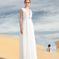 White Gown with Beaded Cape and Plunging Neckline