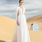White Gown with Beaded Cape and Plunging Neckline