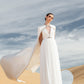 White Gown with Beaded Cape and Plunging Neckline