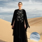 Black Floral Embellished Abaya with Flowing Cape Design