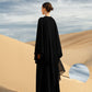 Black Floral Embellished Abaya with Flowing Cape Design