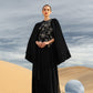 Black Floral Embellished Abaya with Flowing Cape Design