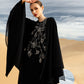 Black Floral Embellished Abaya with Flowing Cape Design