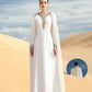 White Gown with Golden Embroidery and Cape