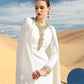 White Gown with Golden Embroidery and Cape