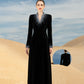 Black Velvet Evening Gown with Radiant Embellished Neckline