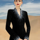 Black Velvet Evening Gown with Radiant Embellished Neckline